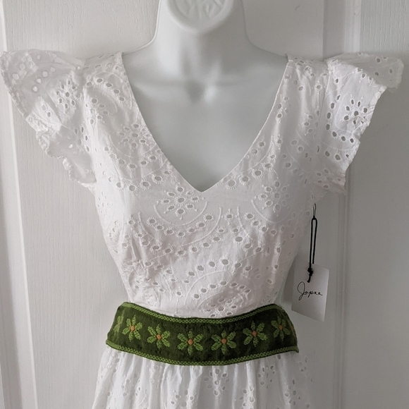 Japna embroidered see through flutter  sleeves dress white Reworked XS @z - Picture 2 of 12